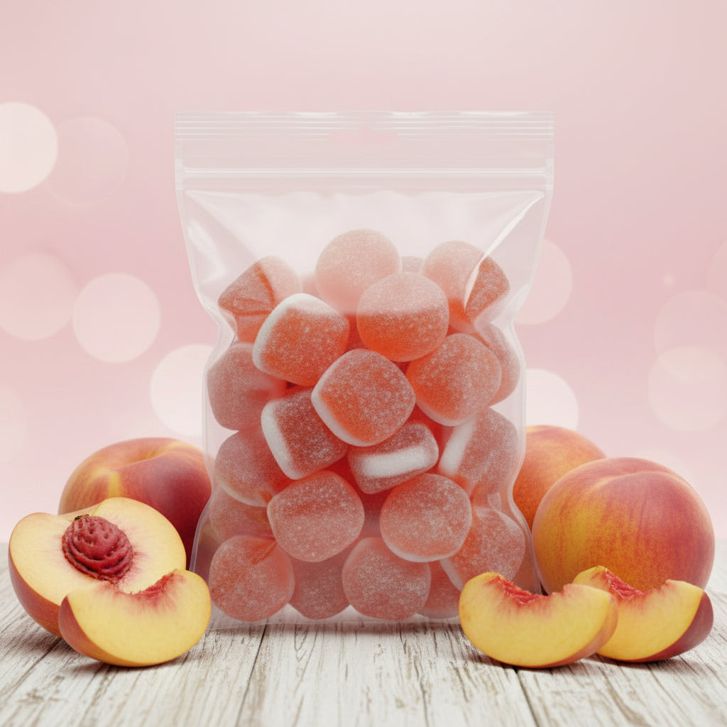 Pêche Fourrée Halal Sans Gluten – Bonbon Moelleux – 100g