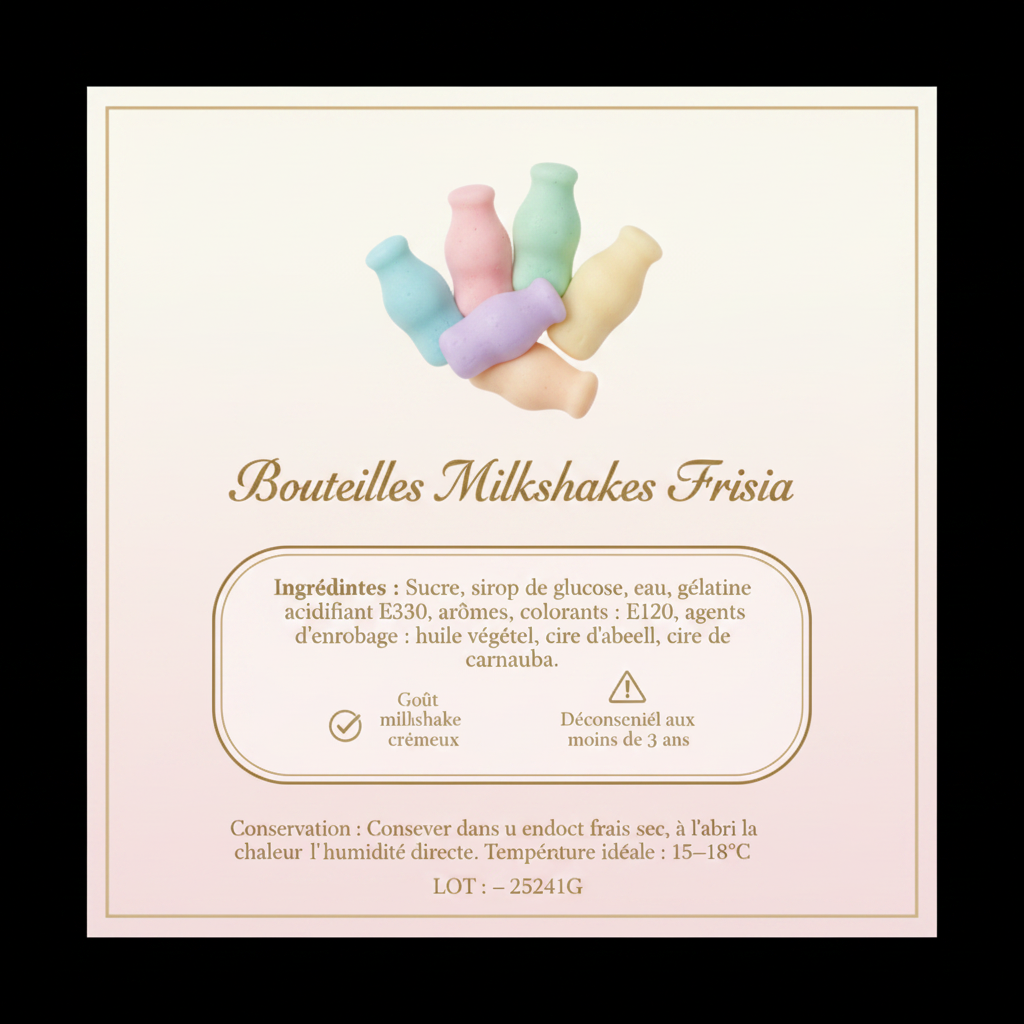 Affiche ingrédients & conservation - Bouteilles Milkshakes Frisia