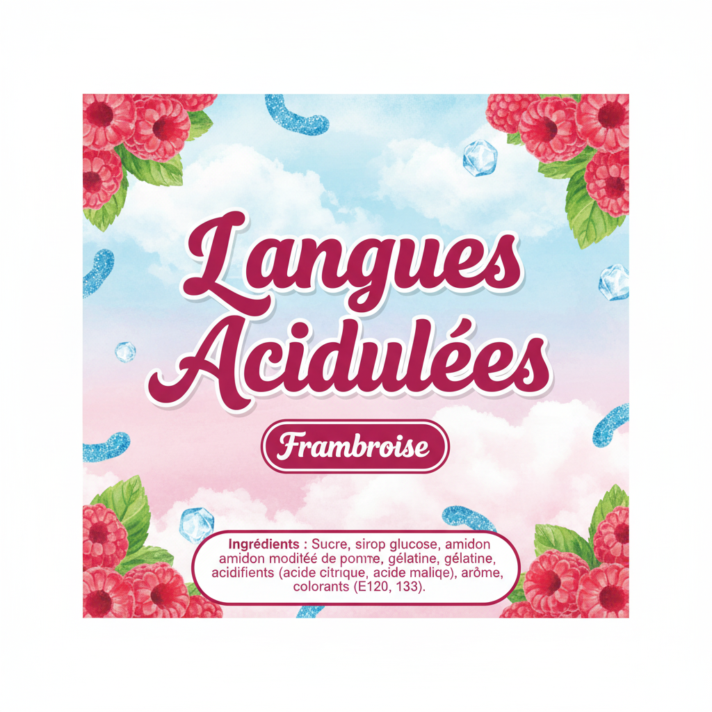 Langues Acidulées Citriques Framboise – Bonbons Gélifiés Halal – Frisia – 100g