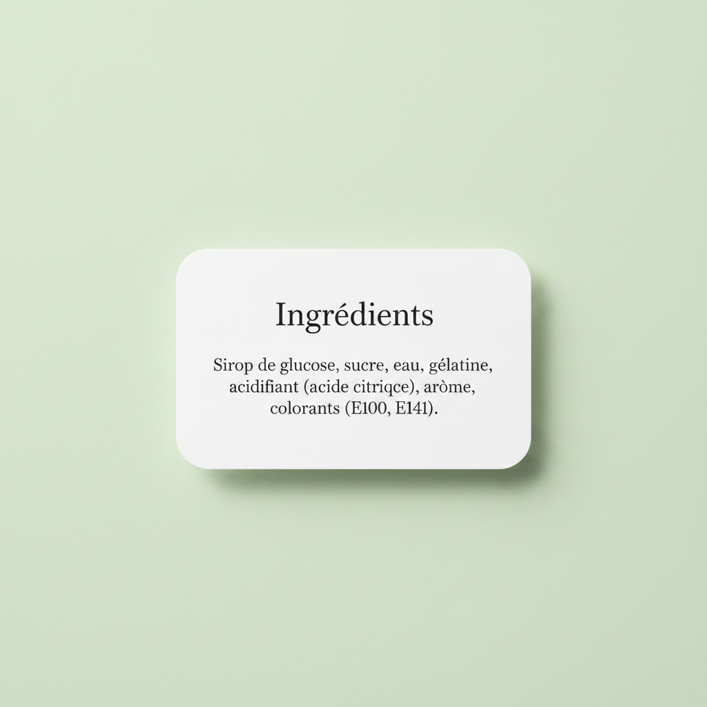 Étiquette ingrédients fond vert pâle