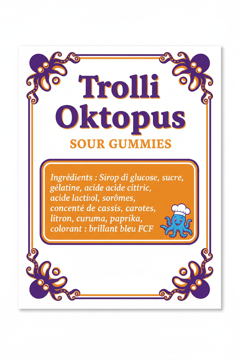 Étiquette Ingrédients sans bonbons